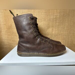 🤎🖤Dr. Martens Brown Lace Up Boots with Leopard Cuff size 8Us L .🤎🖤Box C